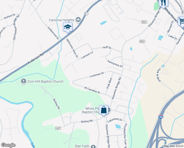 map of restaurants, bars, coffee shops, grocery stores, and more near 120 Lockman Drive in Greenville