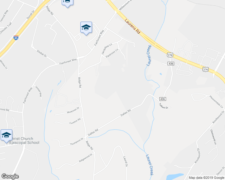 map of restaurants, bars, coffee shops, grocery stores, and more near 40 Vantross Lane in Greenville