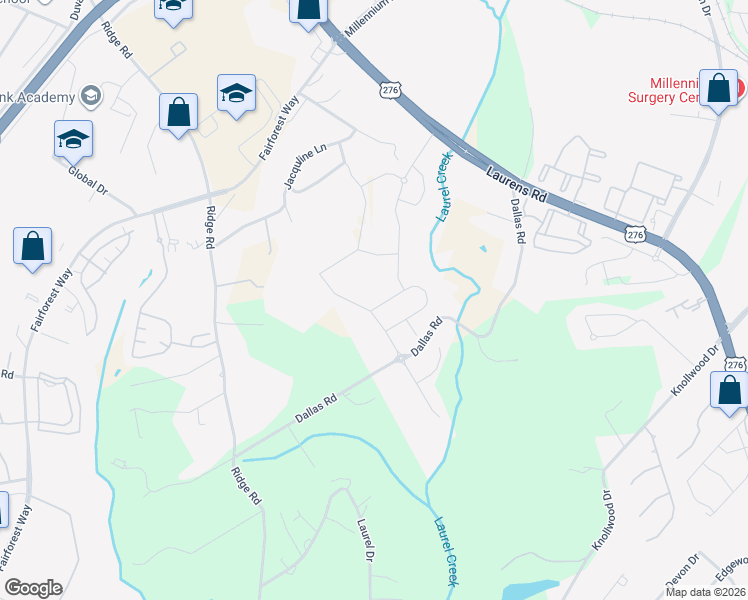 map of restaurants, bars, coffee shops, grocery stores, and more near 40 Vantross Lane in Greenville