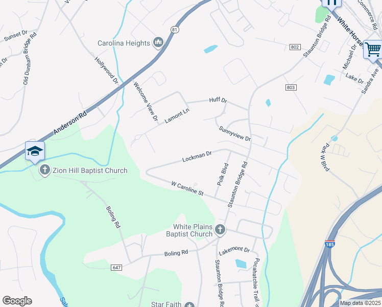 map of restaurants, bars, coffee shops, grocery stores, and more near 120 Lockman Drive in Greenville