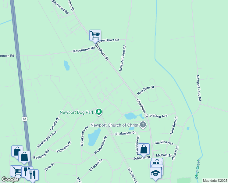 map of restaurants, bars, coffee shops, grocery stores, and more near 501 Sunrise Walk in Newport