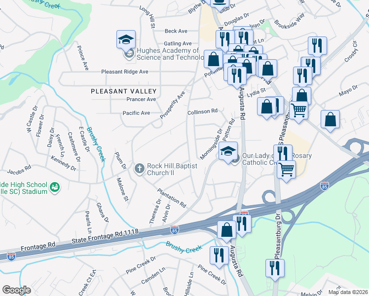 map of restaurants, bars, coffee shops, grocery stores, and more near 521 Old Augusta Road in Greenville