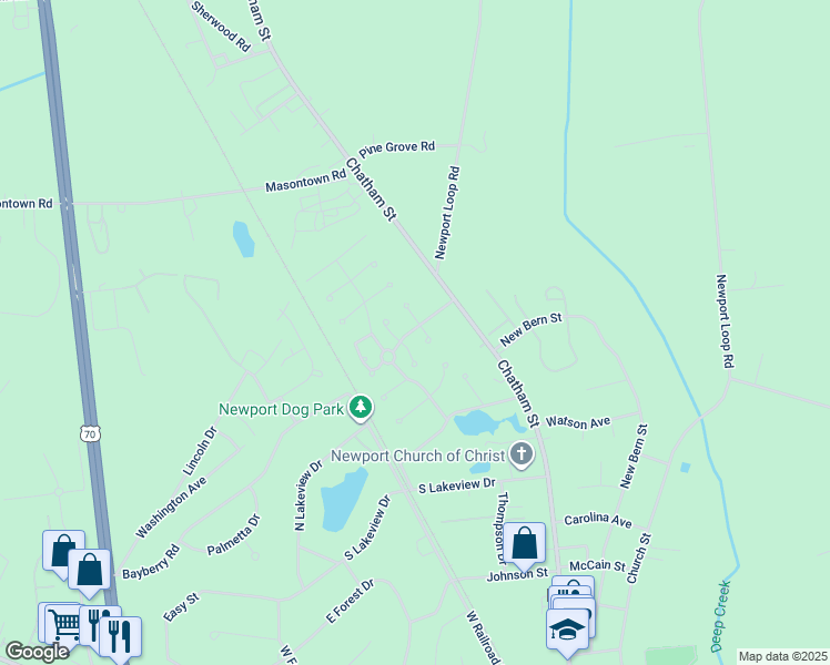 map of restaurants, bars, coffee shops, grocery stores, and more near 501 Sunrise Walk in Newport