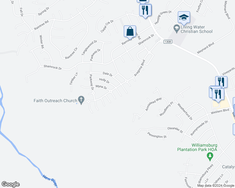 map of restaurants, bars, coffee shops, grocery stores, and more near 504 Holly Court in Jacksonville