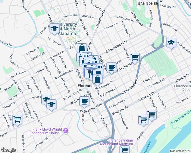 map of restaurants, bars, coffee shops, grocery stores, and more near in Florence