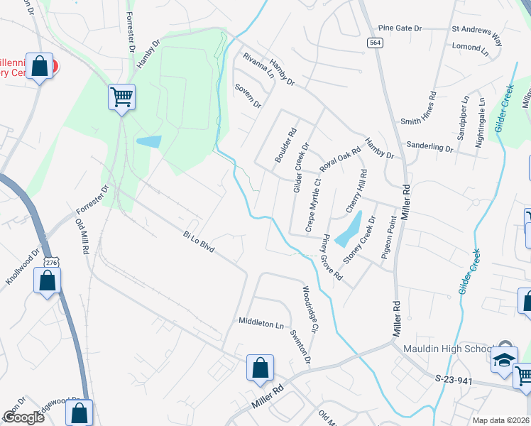 map of restaurants, bars, coffee shops, grocery stores, and more near 209 Rockbridge Road in Greenville