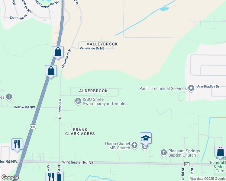 map of restaurants, bars, coffee shops, grocery stores, and more near 221 Dormont Drive Northeast in Huntsville