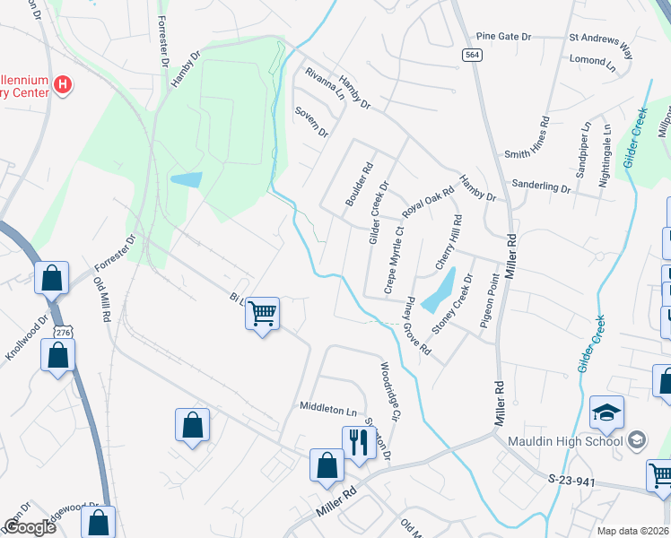 map of restaurants, bars, coffee shops, grocery stores, and more near 209 Rockbridge Road in Greenville