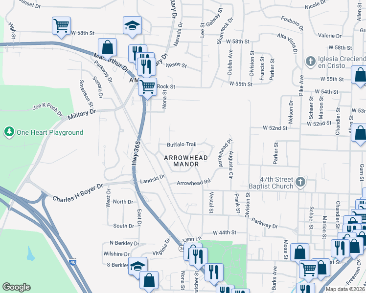 map of restaurants, bars, coffee shops, grocery stores, and more near 2012 Buffalo Trail in North Little Rock