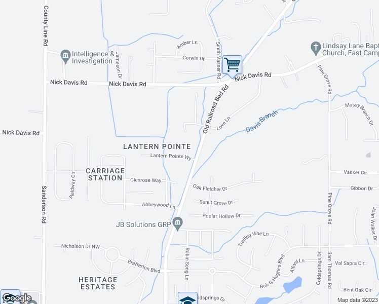 map of restaurants, bars, coffee shops, grocery stores, and more near 2280-2498 Old Railroad Bed Road in Harvest