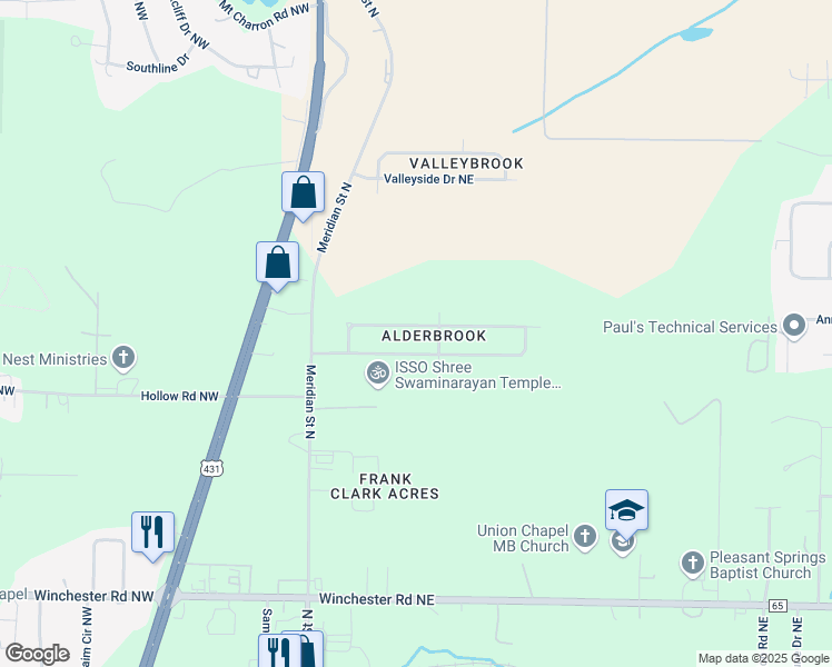 map of restaurants, bars, coffee shops, grocery stores, and more near 145 Dormont Drive Northeast in Huntsville