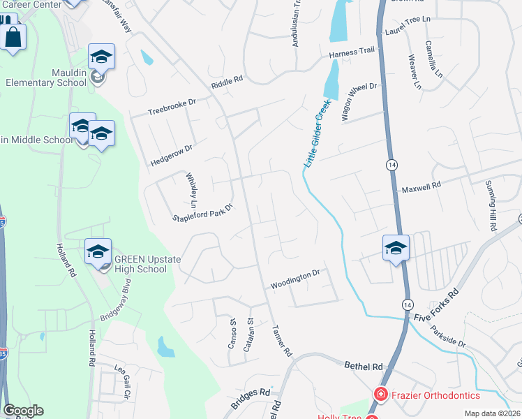 map of restaurants, bars, coffee shops, grocery stores, and more near 204 Molano Court in Greenville