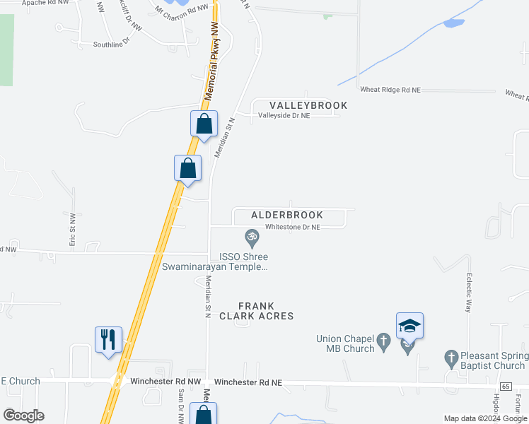 map of restaurants, bars, coffee shops, grocery stores, and more near 122 Dormont Drive Northeast in Huntsville
