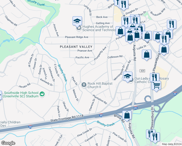 map of restaurants, bars, coffee shops, grocery stores, and more near 25 Shemwood Lane in Greenville