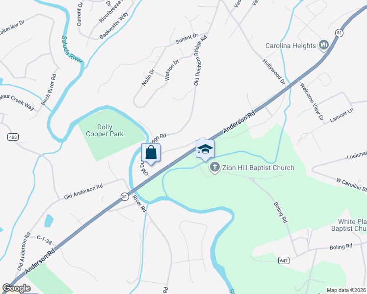 map of restaurants, bars, coffee shops, grocery stores, and more near West Old Anderson Road in Welcome