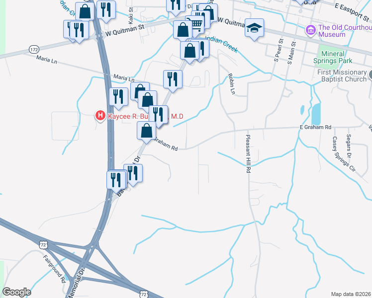 map of restaurants, bars, coffee shops, grocery stores, and more near 1 Graham Ridge Road in Iuka