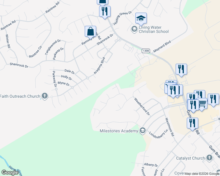 map of restaurants, bars, coffee shops, grocery stores, and more near 102 Medlock Place in Jacksonville