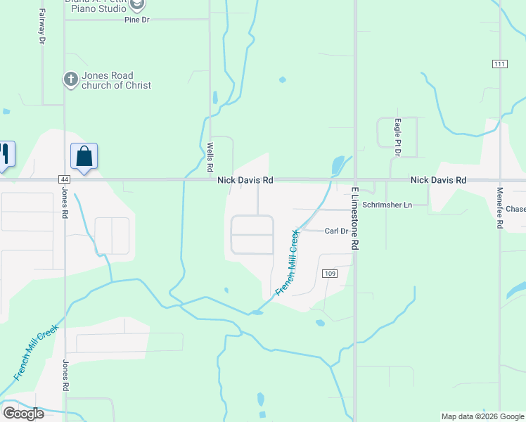 map of restaurants, bars, coffee shops, grocery stores, and more near 16868 Mulberry Lane in Athens