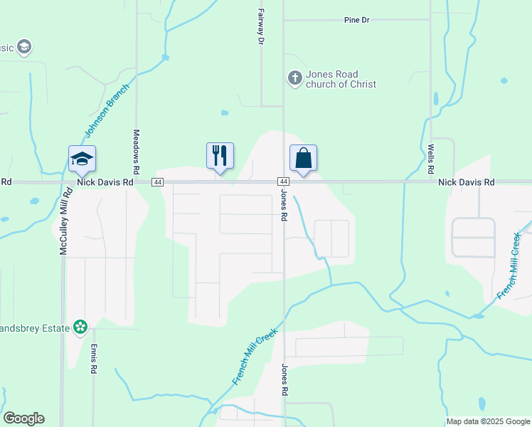 map of restaurants, bars, coffee shops, grocery stores, and more near 16912 Jones Road in Athens