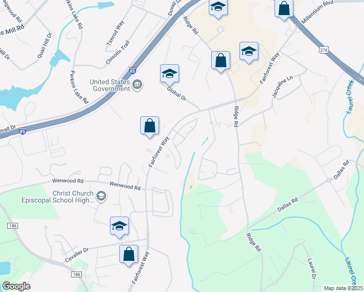 map of restaurants, bars, coffee shops, grocery stores, and more near 221 Fairforest Way in Greenville
