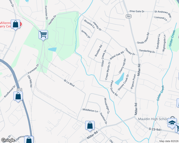 map of restaurants, bars, coffee shops, grocery stores, and more near 209 Rockbridge Road in Greenville