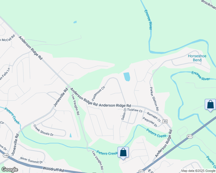 map of restaurants, bars, coffee shops, grocery stores, and more near 125 Fieldmont Circle in Simpsonville