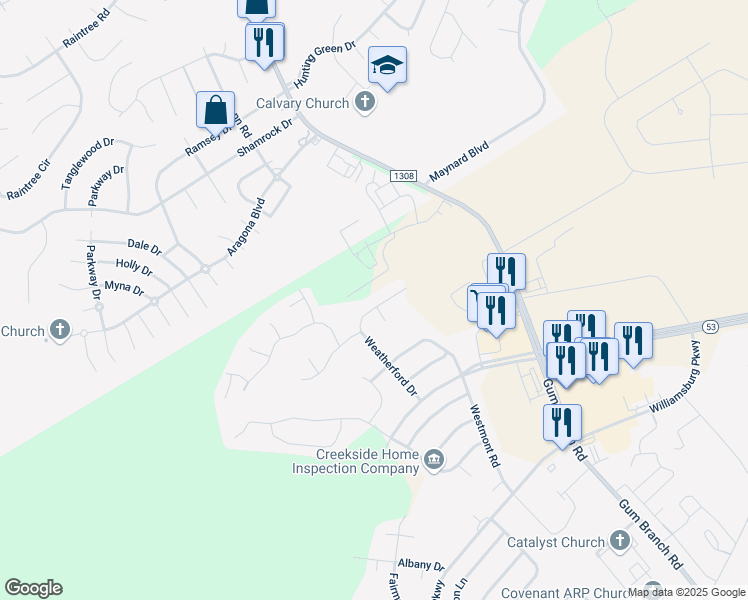 map of restaurants, bars, coffee shops, grocery stores, and more near 415 Weatherford Drive in Jacksonville