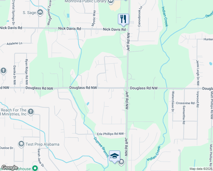 map of restaurants, bars, coffee shops, grocery stores, and more near 101 Silver Oak Lane Northwest in Huntsville