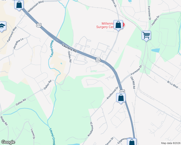 map of restaurants, bars, coffee shops, grocery stores, and more near 22 Sparrow Lane in Greenville