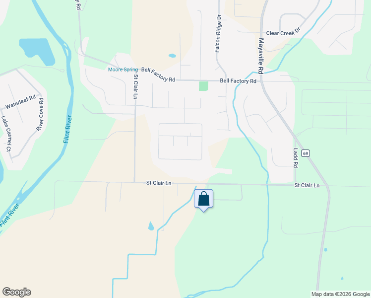 map of restaurants, bars, coffee shops, grocery stores, and more near 100 School Bell Lane in Huntsville