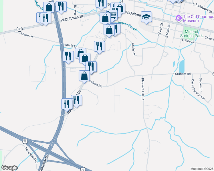 map of restaurants, bars, coffee shops, grocery stores, and more near 400-442 Graham Road in Iuka