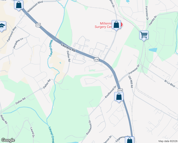 map of restaurants, bars, coffee shops, grocery stores, and more near 22 Sparrow Lane in Greenville