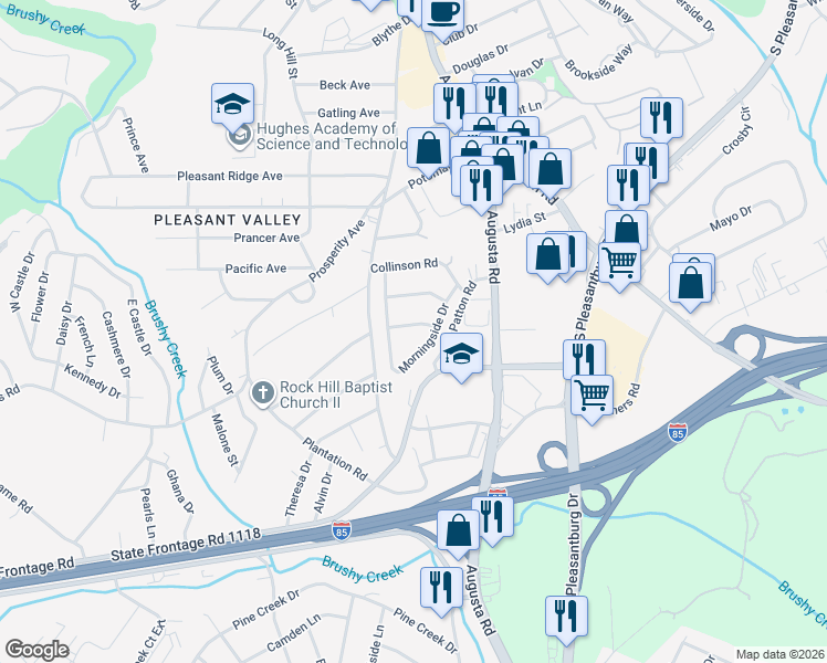 map of restaurants, bars, coffee shops, grocery stores, and more near 7 Valley View Drive in Greenville
