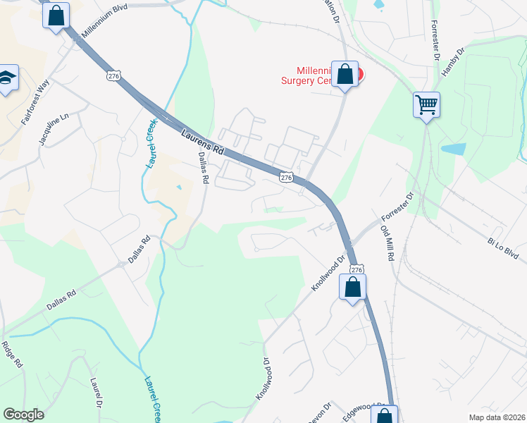 map of restaurants, bars, coffee shops, grocery stores, and more near 22 Sparrow Lane in Greenville