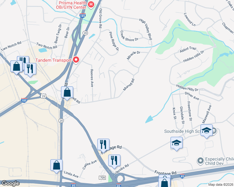 map of restaurants, bars, coffee shops, grocery stores, and more near 208 Murrell Road in Greenville