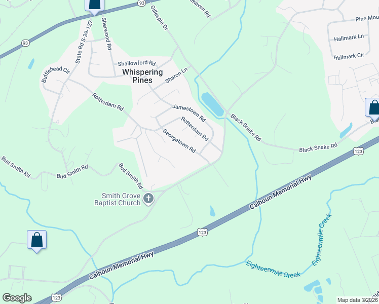 map of restaurants, bars, coffee shops, grocery stores, and more near 220 Georgetown Road in Easley