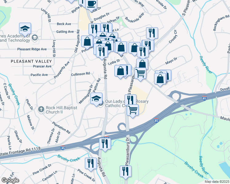 map of restaurants, bars, coffee shops, grocery stores, and more near 8a Traynham Street in Greenville
