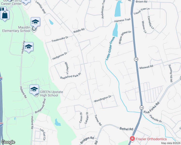map of restaurants, bars, coffee shops, grocery stores, and more near 208 Molano Court in Greenville