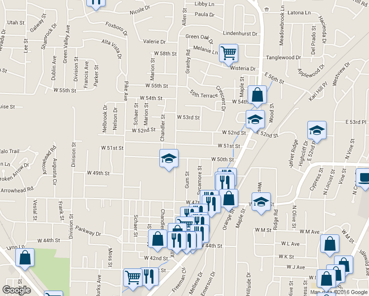 map of restaurants, bars, coffee shops, grocery stores, and more near 508 West 51st Street in North Little Rock