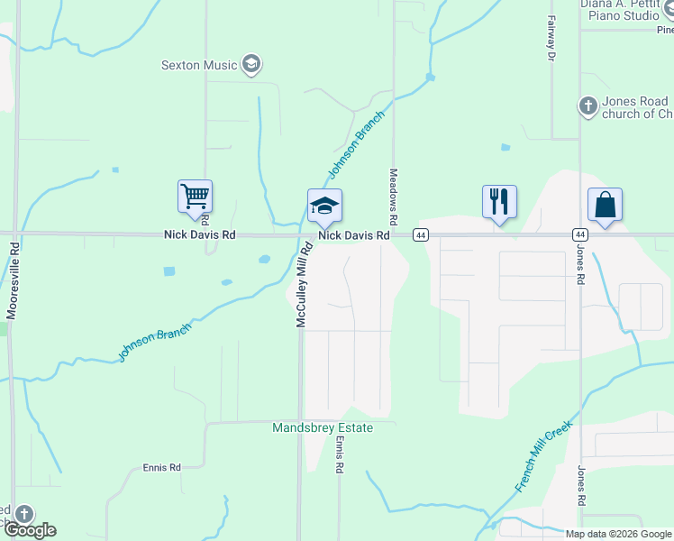 map of restaurants, bars, coffee shops, grocery stores, and more near 16927 Bellewood Drive in Athens