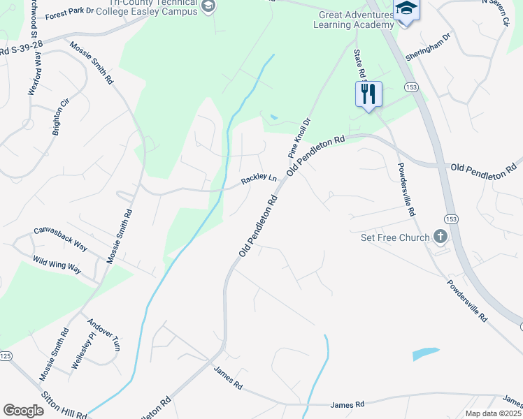 map of restaurants, bars, coffee shops, grocery stores, and more near 1710 Old Pendleton Road in Easley