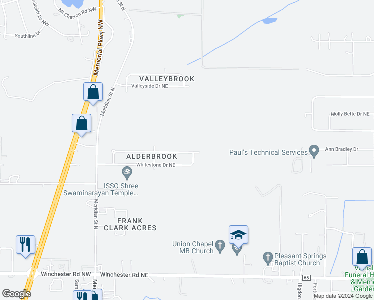 map of restaurants, bars, coffee shops, grocery stores, and more near 231 Dormont Drive Northeast in Huntsville