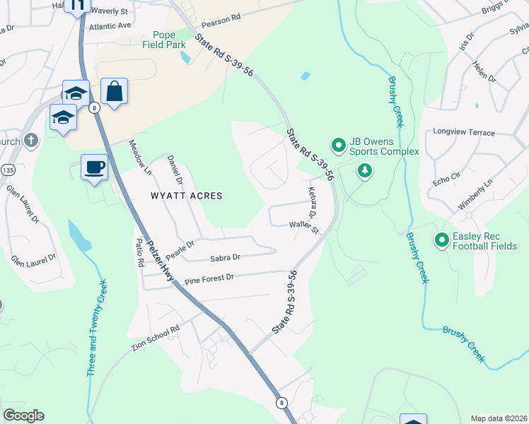 map of restaurants, bars, coffee shops, grocery stores, and more near 213 Walter Street in Easley