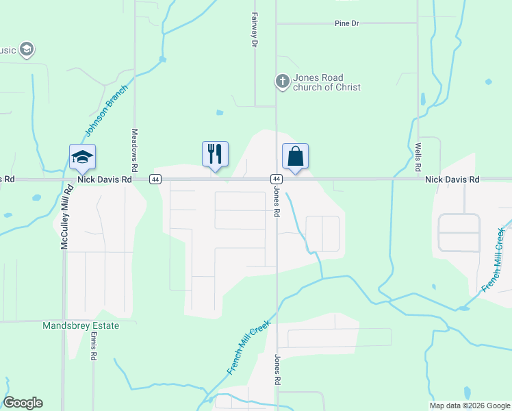 map of restaurants, bars, coffee shops, grocery stores, and more near 16912 Jones Road in Athens