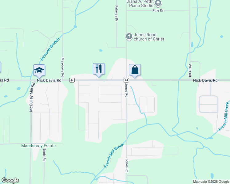 map of restaurants, bars, coffee shops, grocery stores, and more near 16912 Jones Road in Athens