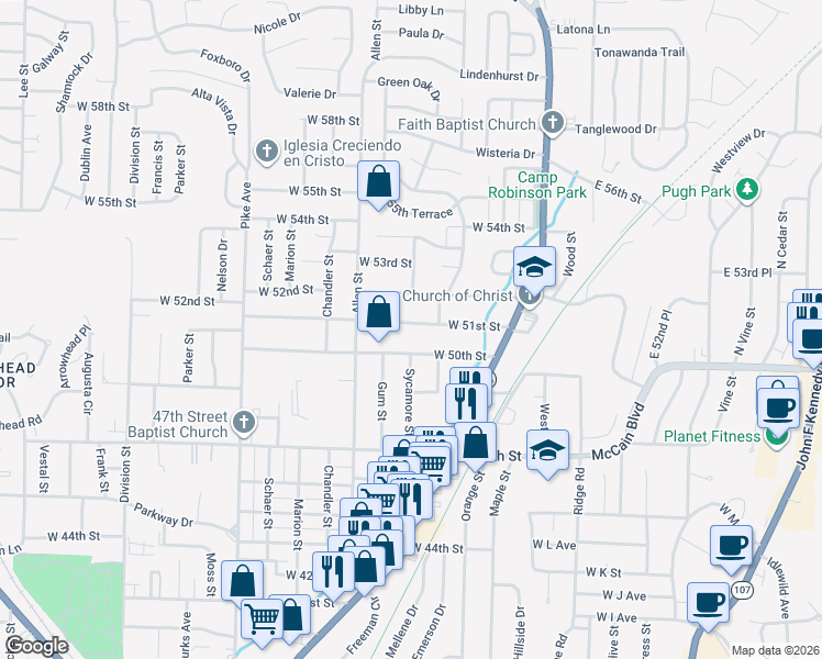 map of restaurants, bars, coffee shops, grocery stores, and more near 406 West 51st Street in North Little Rock