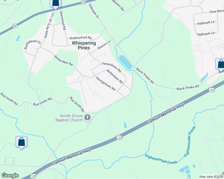 map of restaurants, bars, coffee shops, grocery stores, and more near 220 Georgetown Road in Easley