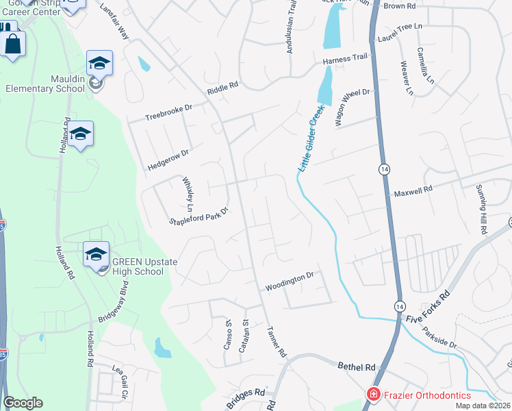 map of restaurants, bars, coffee shops, grocery stores, and more near 208 Molano Court in Greenville