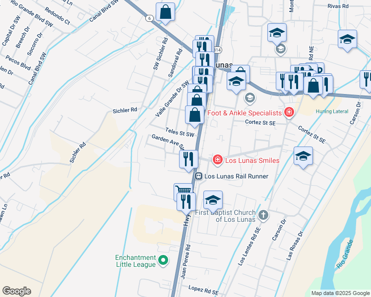 map of restaurants, bars, coffee shops, grocery stores, and more near 220 Garden Avenue Southwest in Los Lunas