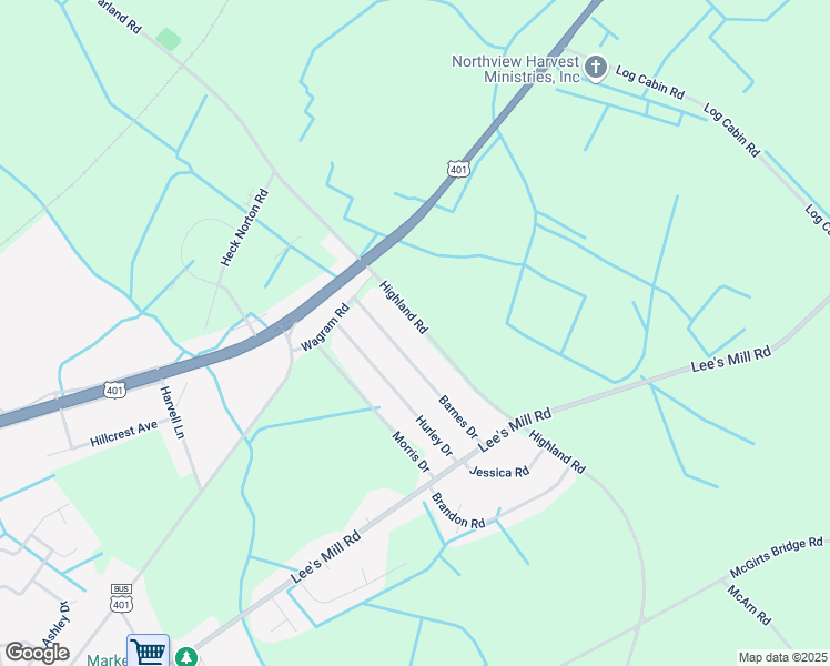 map of restaurants, bars, coffee shops, grocery stores, and more near 17220 Highland Road in Laurinburg